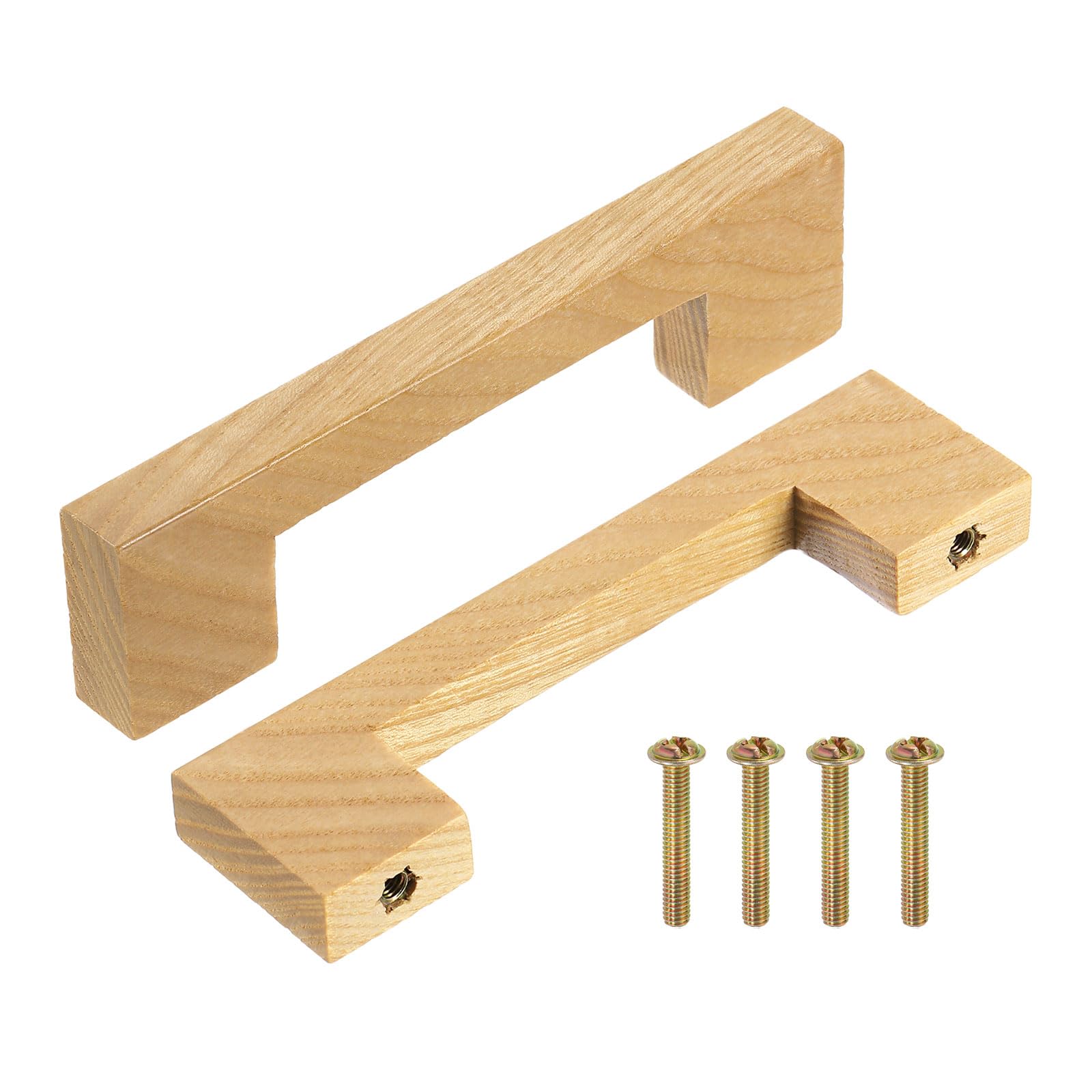 Photo 1 of uxcell 6Pcs Wood Drawer Pulls, 4 Inch Hole Center Square Wooden Drawer Pulls Cabinet Handles with Screws for Kitchen Dresser Wardrobes Door Cupboard, Ash Wood