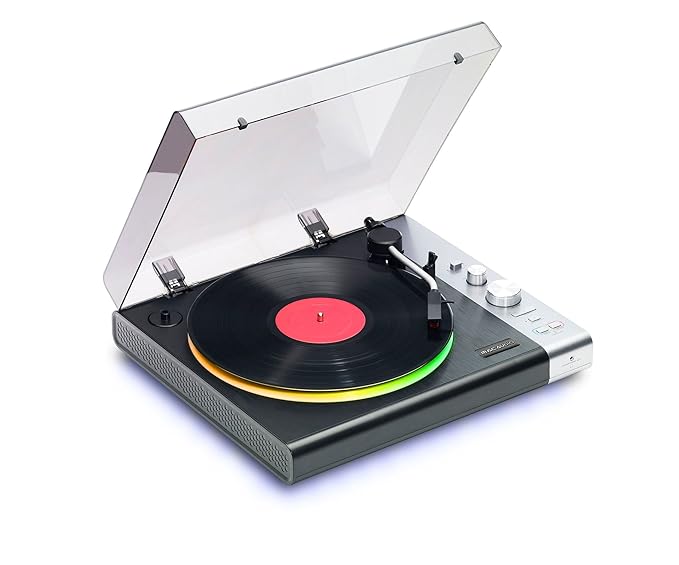 Mac Audio TT 100 BK E | Plattenspieler mit Bluetooth und LED-Light-Show | integrierter Phono-Vorverstärker - schwarz/silber
