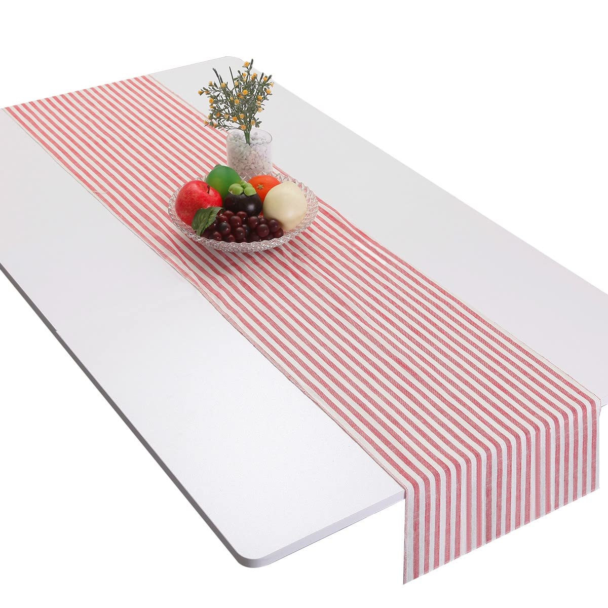 Photo 1 of mookaitedecor Red Striped Table Runner Cotton Linen Runners for Table Wedding Party Dinner & Everyday Use, 13 x 54 Inch