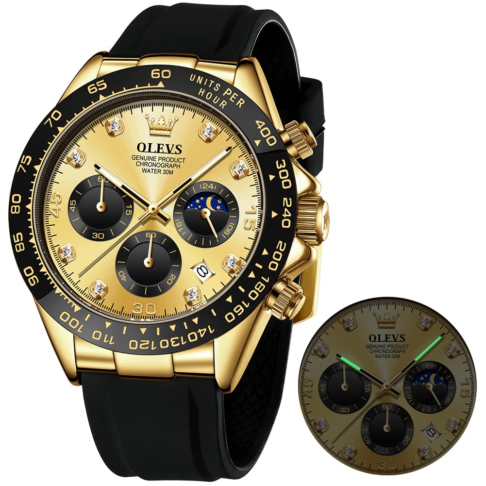Photo 1 of **** CHECK COMMENTS***     OLEVS Men Gold Watch Diamond Multifunction Quartz Sports Chronograph Waterproof Luminous Date Men Business Casual Men Watches Relojes para Hombres