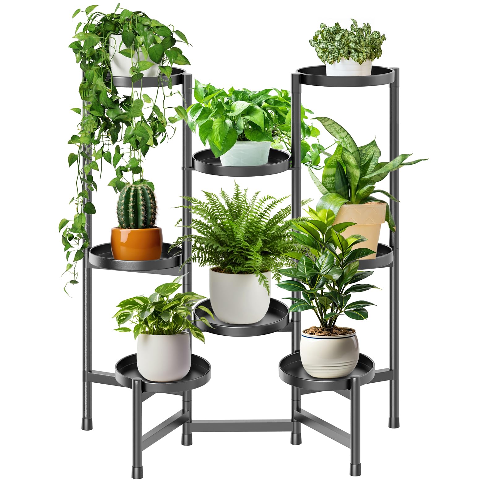 Photo 1 of KHayRovies 5 Tier Plant Stand Indoor Tall, Adjustable Black Plant Shelf for Multiple 8 Potted Flower Plants Holders, Corner Metal Flower Display Rack for Patio Garden Balcony Living Room Office (A)