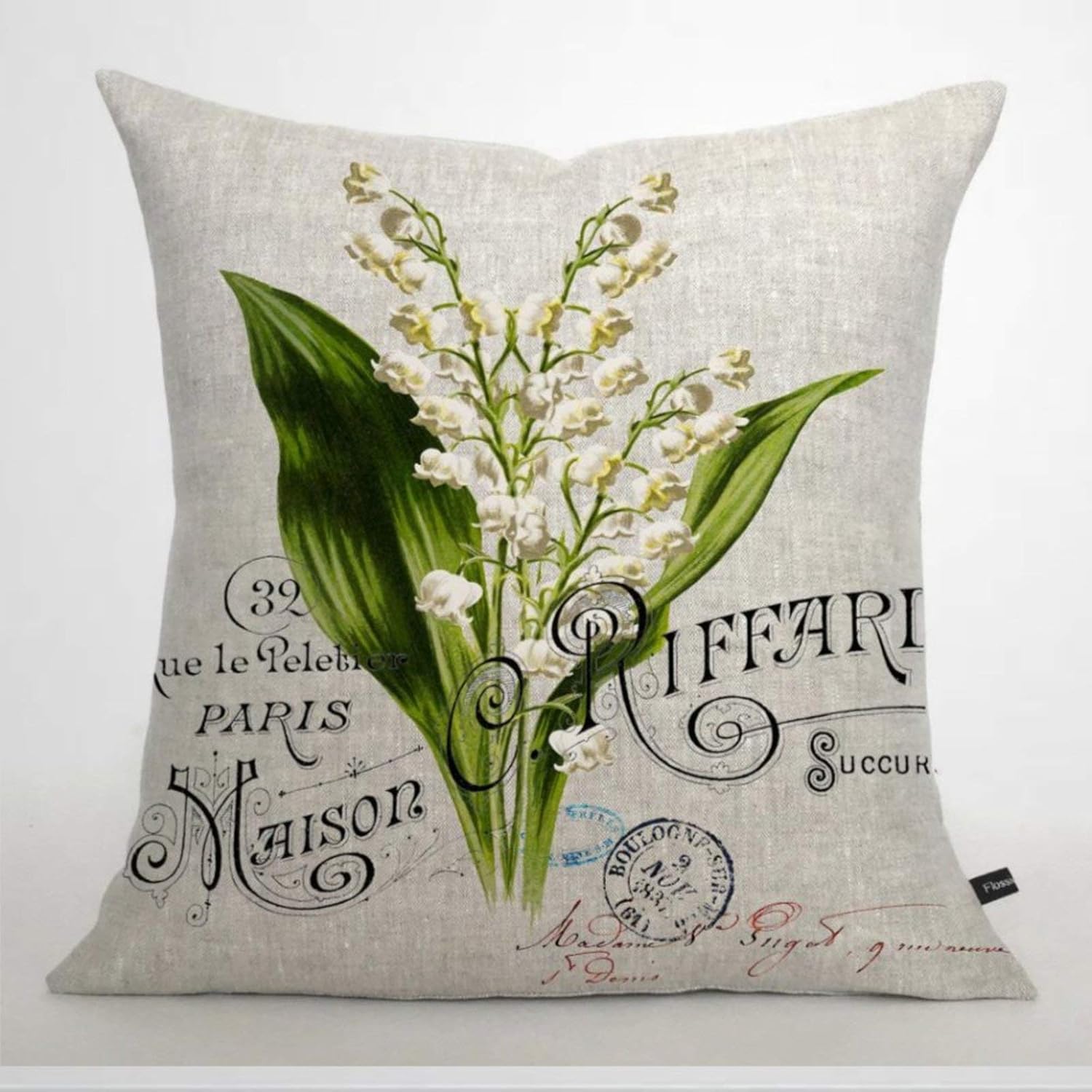 BYRON HOYLE French Lily of Valley Cushion Cover,Throw Pillow Cover,Rustic Linen Decorative Lumbar Pillowcase for Chair Room Sofa car,Home Decor,Housewarming 18x18 Inch