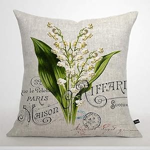 BYRON HOYLE French Lily of Valley Cushion Cover,Throw Pillow Cover,Rustic Linen Decorative Lumbar Pillowcase for Chair Room Sofa car,Home Decor,Housewarming 18x18 Inch