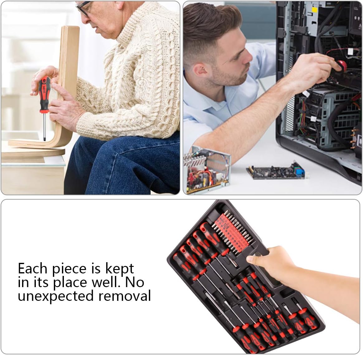 Screwdriver Set, XOOL Professional Screwdriver Set with Case, Torx Phillips Slotted Hex Pozi Non-Slip Precision Screwdriver Set, 42 PCS Heavy Duty Magnetic Tips for Home Repair,Improvement,Craft: Home Improvement