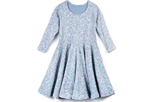 Mightly Girls’ 3/4 Sleeve Skater Dress | 95% Organic Cotton, Twirl Dress w/Pockets for Toddler & Kids, Fair Trade Certified
