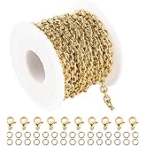 UMAOKANG 16.4 Feet Gold Chain Spool Stainless Steel Rolo Cable Chains for Jewelry Making Cross Bracelets Necklace Chains Bulk with Lobster Clasps and Jump Rings