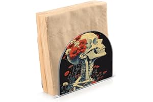 ALAZA Skeleton Sugar Skull Head Red Blossom Flower Napkin Holder Clear Acrylic Tissue Paper Dispenser for Dining Room Table K