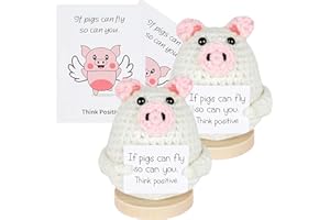 TOPTHY 2 Positive Crochet Animal Pigs, Handmade Emotional Support Plush Pig Knitted Dolls, Reduce Pressure Pig Toys for Motivational Gift, Car Home Office Desk Decor
