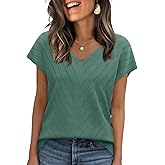 OFEEFAN Womens Sweaters Short Sleeve V Neck Summer Tops Trendy Fashion Business Casual Outfits Dressy Clothes