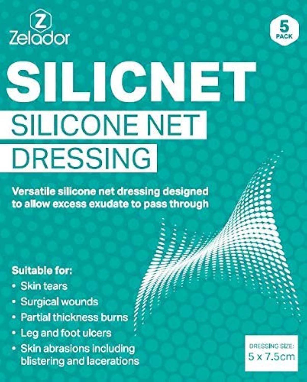 Silicnet Silicone Net Dressing Non-Adherent, Flexible, and Breathable Dressing for Delicate Skin – Ideal for Surgical Wounds 5x7.5cm 5pc