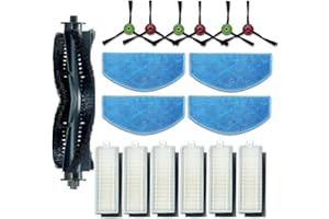 S YTALAND Replacement Parts Accessories for Tikom G8000 G8000 Pro HONITURE G20 Robot Vacuum Cleaner Spare Parts, 1 Main Roller Brush, 6 Side Brushes, 6 HEPA Filters, 4 Mop Pads