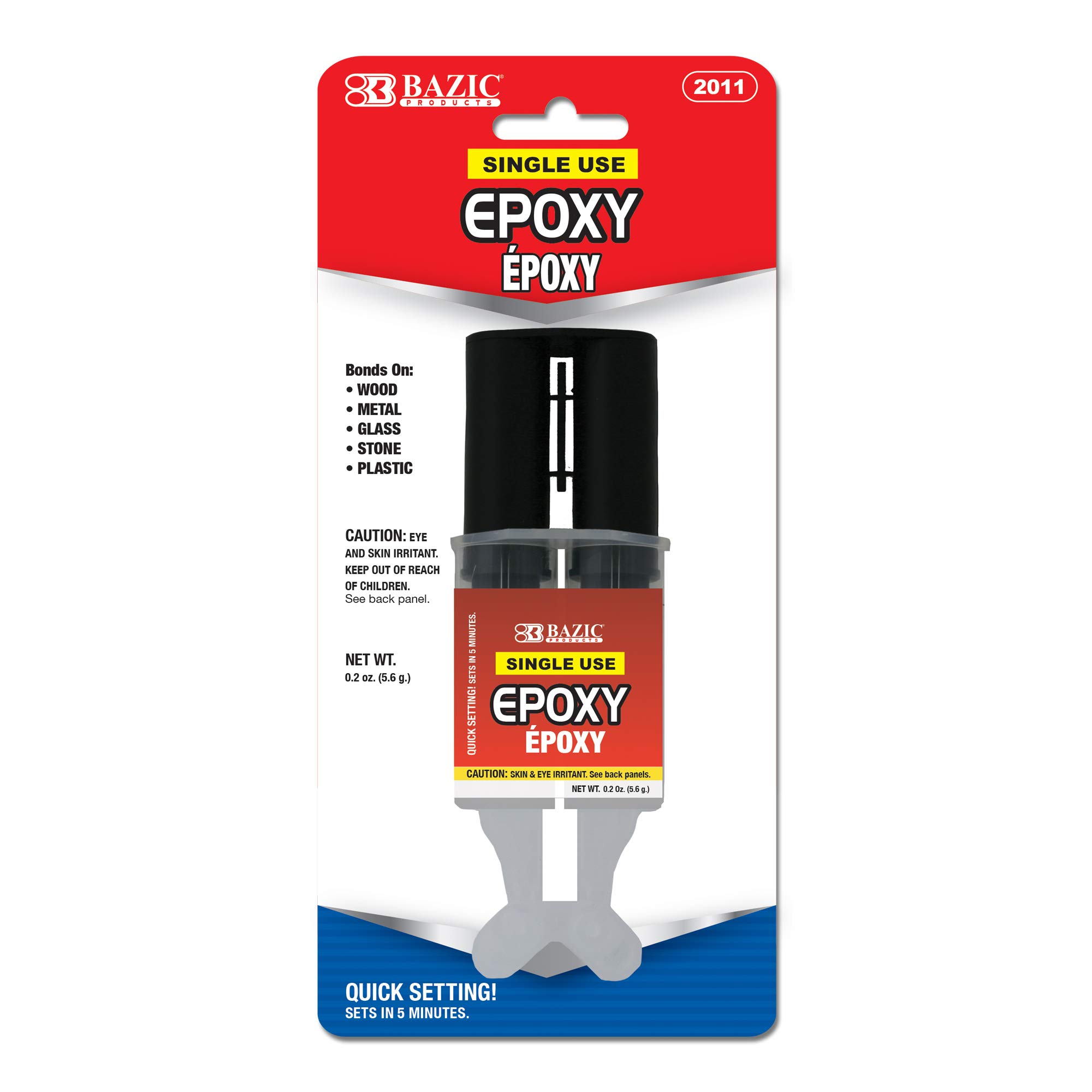 BAZIC Epoxy Glue w/Syringe Applicator 0.2 Oz/5.6g, Quick Setting, 2 Part Clear Glue Bond Adhesive to Wood Metal Glass Stone Plastic, 1-Pack