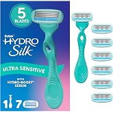 Schick Hydro Silk Sensitive 5-Blade Razors for Women, 1 Handle &amp; 7 Refills | Water-activated moisturizing serum, Smooth glide, Made for sensitive skin, pivots to follow curves, Ergonomic handle