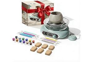 Floofsnoot Mini Pottery Wheel Kit with Foot Pedal - 4.7" Electric Clay Spinner, Variable Speed & Reverse, Includes 6 Clay Blo