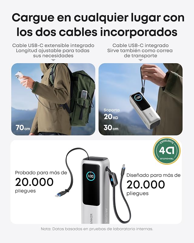 Zolo Power Bank (25K, 165W, USB-C incorporado e cabo retrátil) carregador portátil de alta velocidade, 1 USB-C, 1 USB-A, bateria para iPhone 16/15/15 Pro/15 Pro Max/15 Plus, MacBook, Galaxy e mais