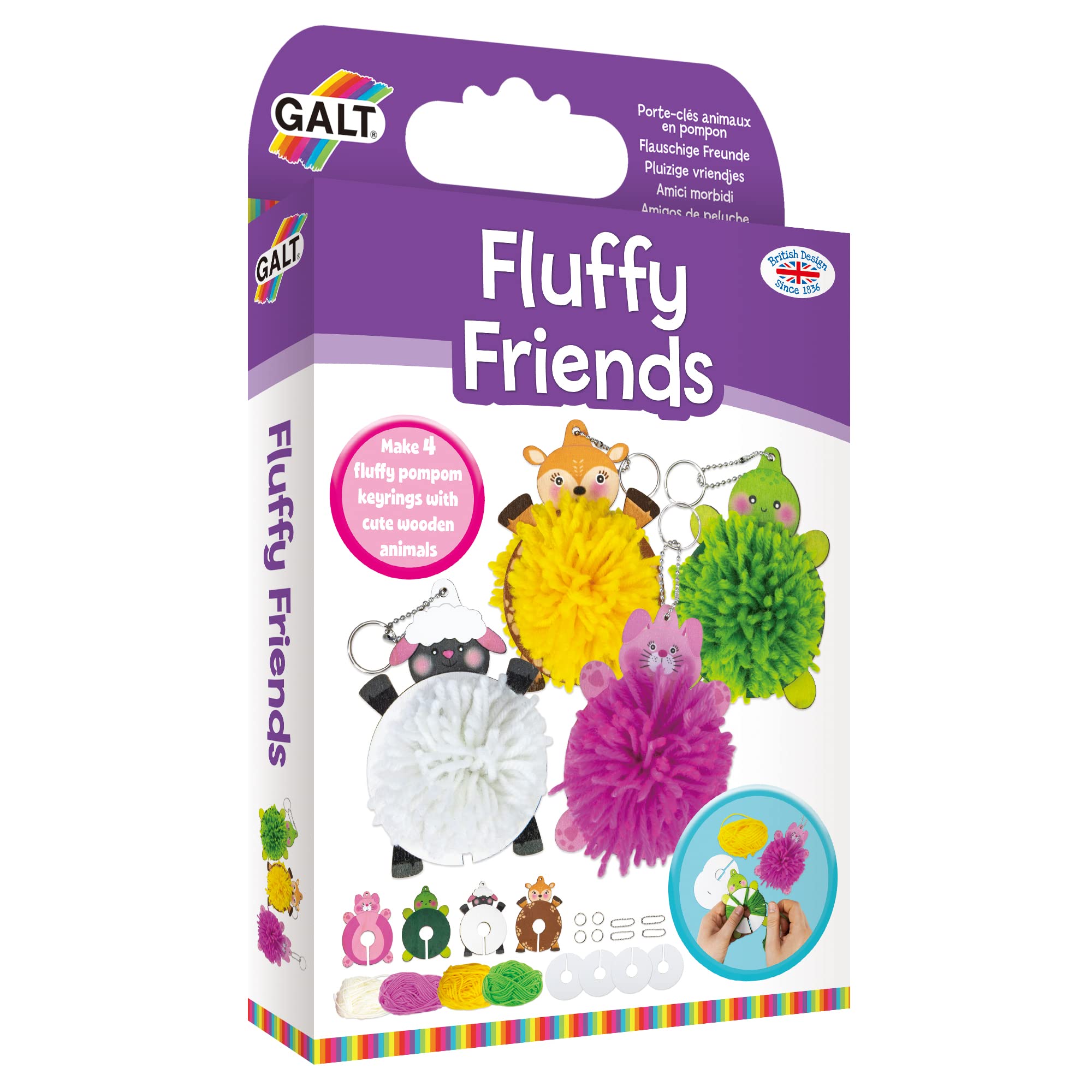 Galt Toys, Fluffy Friends, Keyring Making Craft Kit for Kids, Ages 5 Years Plus
