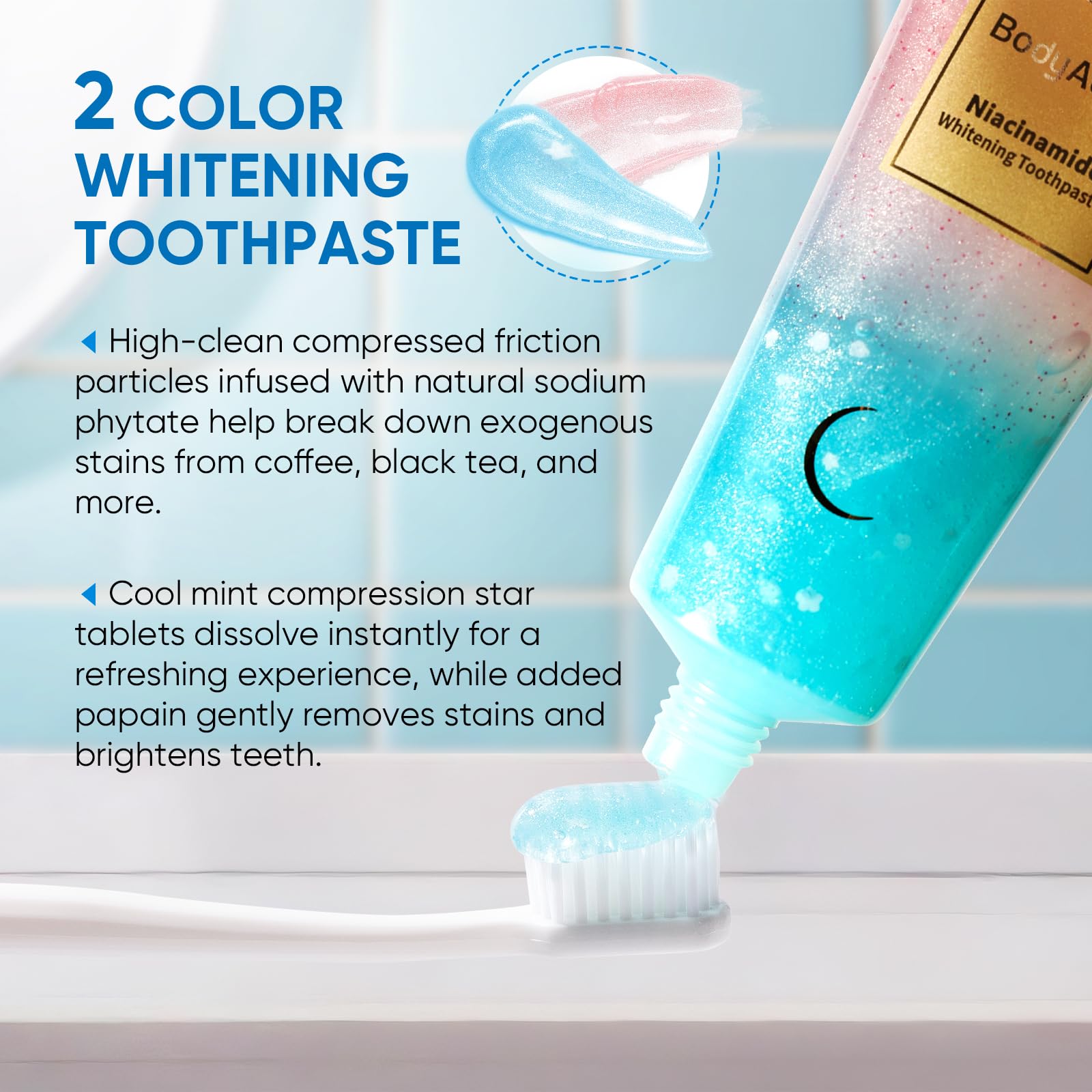 BodyAccel Niacinamide Whitening Toothpaste, Niacinamide Intensive Whitening Toothpaste with Natural Gentle Care Deep Stain Removal Clean Peach Flavor, Improves Gum Health, Fresh Breath (1)