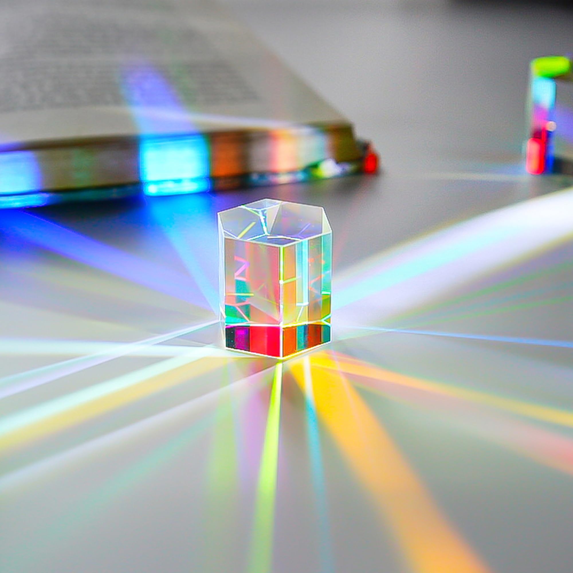 1.2'' Optical Glass RGB Dispersion Prism X-Cube for Physics Teach Rainbow Prism Crystal Cube Prism Photography Props