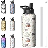 32oz Hedgehog Water Bottle with Handle and Flip Straw, Sports Stainless Steel Insulated Cup Travel Coffee Mug Tumbler, Birthday Mothers Day Chritmas Gifts for Women