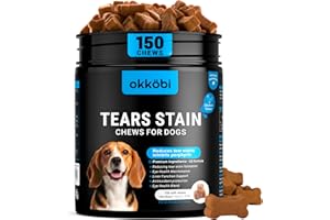 OKKÖBI Tear Stain Chews and Eye Vitamins for Dogs - 150 Vision Soft Bites - Eye Supplements for Dogs with Lutein, Eyebright, Cranberry & Vitamin C - Chicken Flavor