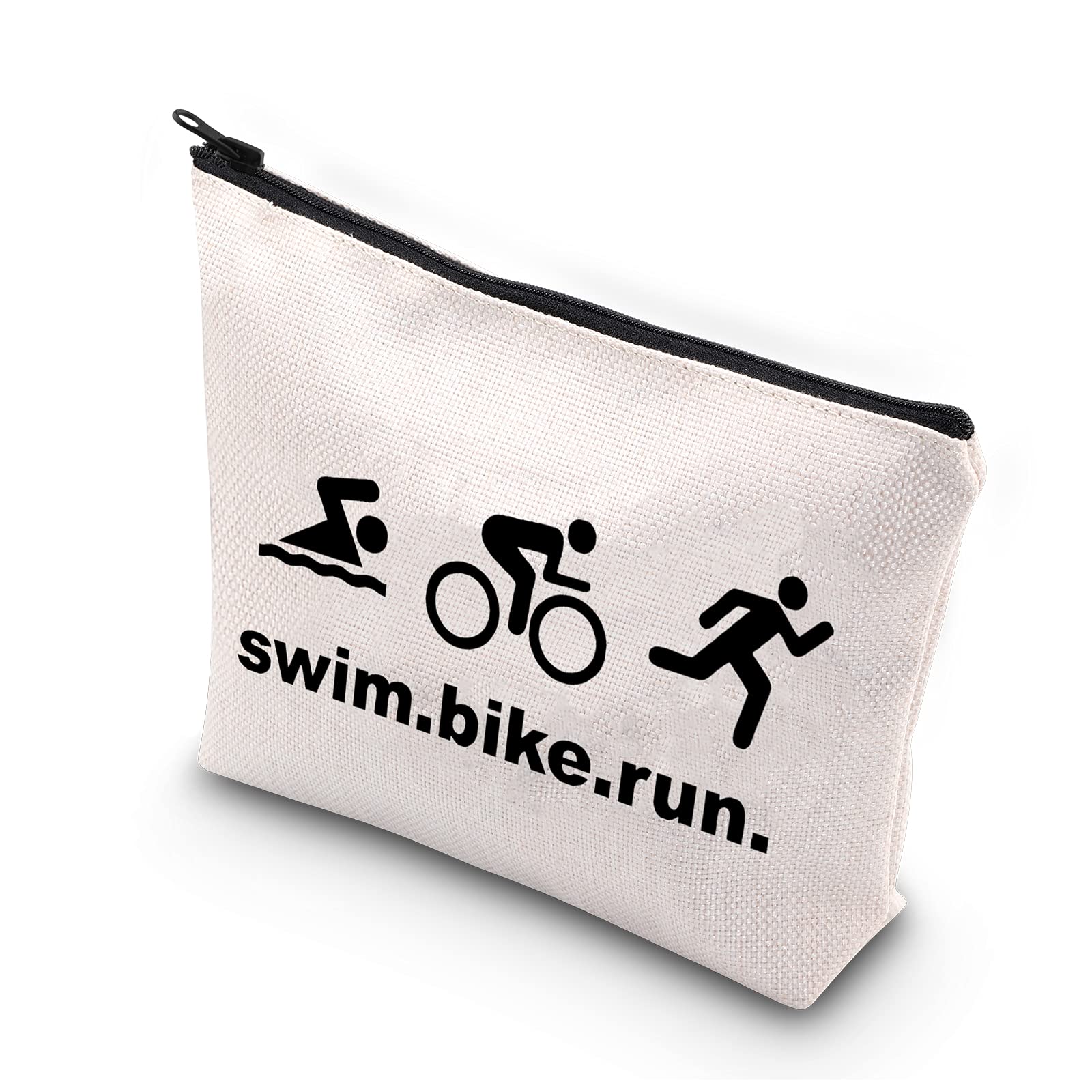 PLITI Triathlon Gifts Swim Bike Run Cosmetic Makeup Bag Travel Pouch for Women Triathlete Inspirational Gift(Swim Bike Run BU)