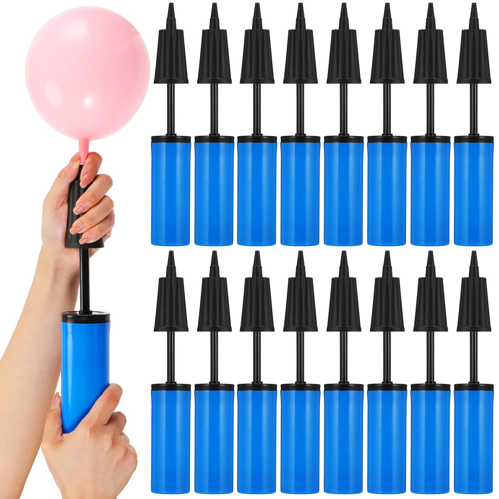 Photo 1 of Honoson 16 Pcs 9 Inch Portable Hand Balloon Pump Hand Air Pump for Balloons, 2 Way Dual Action Manual Balloon Inflator for Birthday Party Decoration Exercise Ball Yoga Balls Pool Floats, Blue