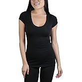 ToBeInStyle Women's Short Sleeve V-Neck Solid Print T-Shirt