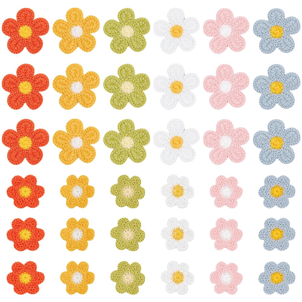 FINGERINSPIRE 60PCS 12Styles Crocheted Flower Appliques Sew On Handmade Crochet Patches DIY Appliques Embellishments Crochet Applique Patches for Dress Jeans Clothese Jackets Bags Crochet Flowers