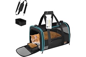CUSSIOU Cat Carrier Pet Carrier Airline Approved for Small Dogs Cats Puppies Collapsible Soft Sided Dog Travel Carrier Bag with Reflective Strip, Black