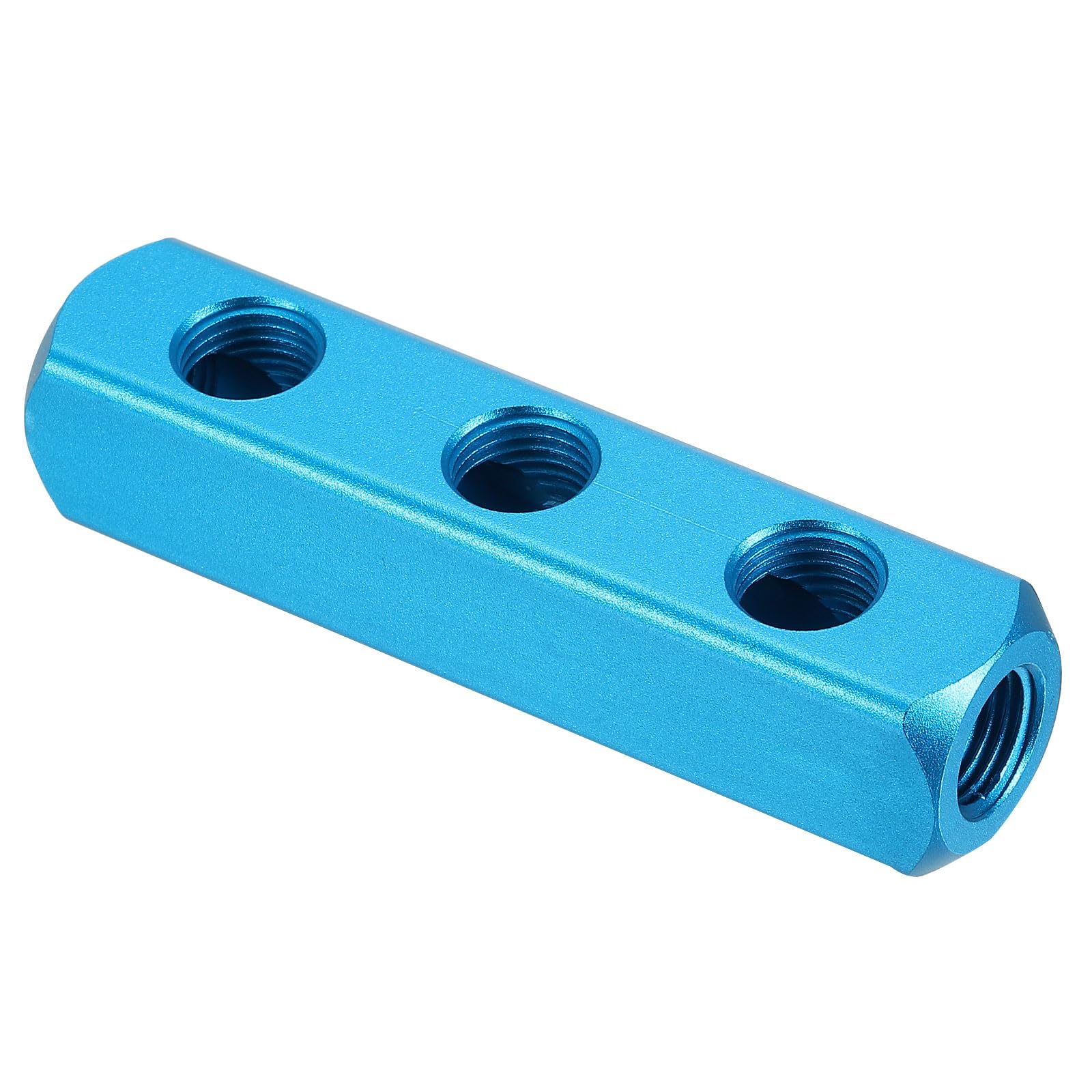 PATIKIL 3 Way 6 Port Air Manifold, G1/4 Inch Aluminum Air Hose Inline Manifold Block Splitter Pneumatic Air Hose Fitting, Blue