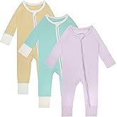 Gaiibbt Rayon of Bamboo Pajamas Rompers 2 Way Zipper Long Sleeve Footless Rompers