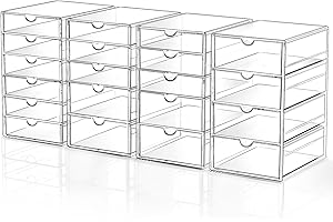 Makeup Drawer Storage Organizer with 20 Drawers, 4 Set Acrylic Office Desk Organization and Storage, Dustproof Drawer Organiz