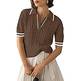 Micoson Womens Short Sleeve Sweater Tops Lapel V Neck Polo Shirts 2026 Summer Cable Knit Blouses Business Casual Outfits