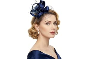 ishua 1920s Fascinators Hat for Women Tea Party Floral Headpiece Navy Blue Mesh with Hair Clip for Wedding Bridal