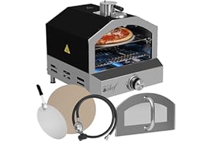 Deco Chef Propane Gas Outdoor Pizza Oven and Grill, includes Peel, Stone, Grill Rack, and Built-in Thermometer, Black