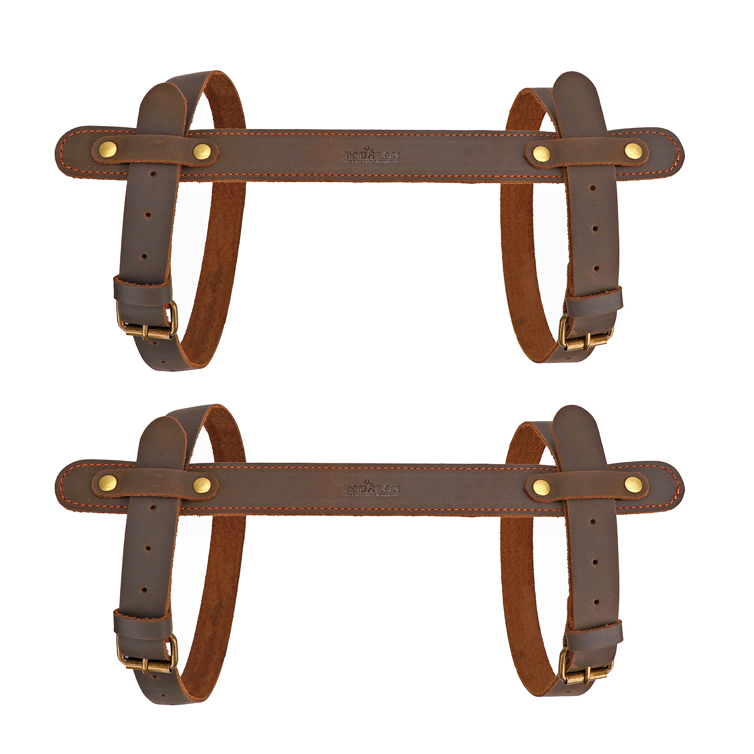 TOURBON 2pcs Leather Picnic Blanket Carry Strap for Camping Festivals Motorcycle Bedroll Straps Brown