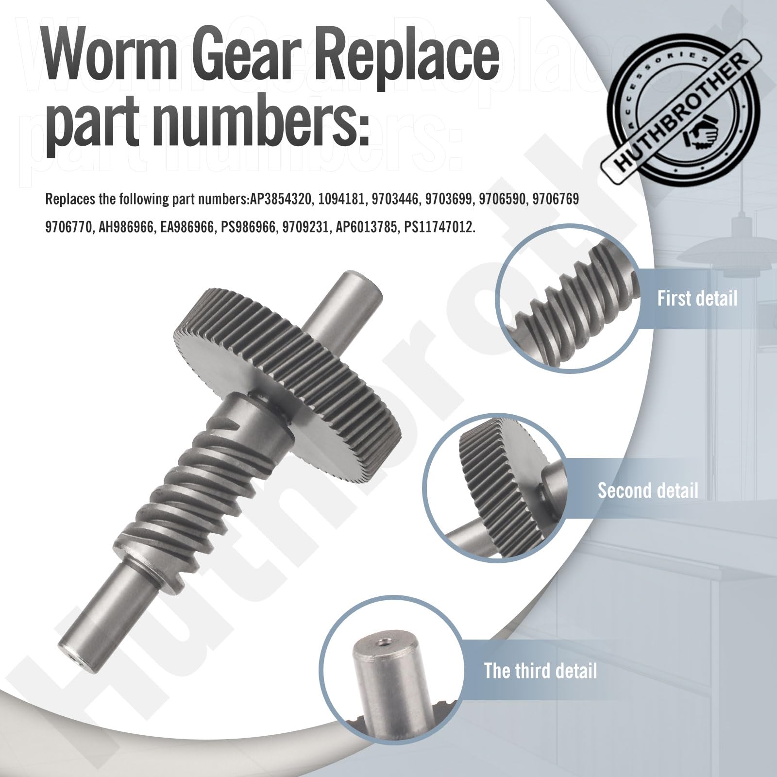 HuthBrother Worm Gear Kit Compatible With Whirlpool 5QT&6QT 9709231 Replacement Gear Parts with 9703445 Bearing & Gear 9706529 with the 9709511 Gasket and 9703680 Circlip & 1.8 OZ Food Grade Grease