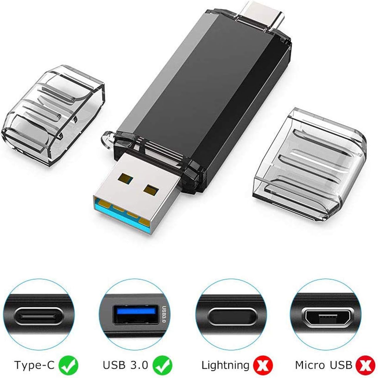 KEXIN USB C Flash Drive 64GB USB 3.0 + USB C Memory Stick Dual USB Stick Thumb Drive with Keyring for Type C Device Samsung S9/ S9 Plus/ S8/ S8 Plus - Image 3