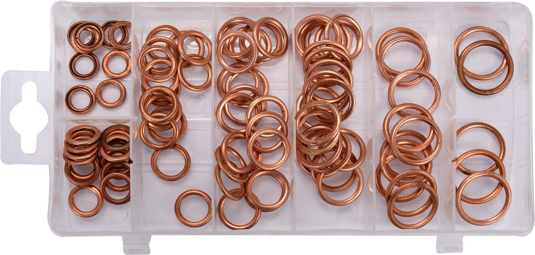 YATO Professional Copper O Ring Set, 95 Pieces in Assortment Box, Round Design, 8.4-20.2 mm, for Highest Loads, 7 Sizes, Copper Seals O-R