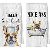 BlissfulAbon French Bulldog Bathroom Towels Set - Funny French Bulldog Gifts Decorative Waffle Weave Hand Towels for Toilet Bathroom, Frenchie Gifts, 16×24 Inches Set of 2