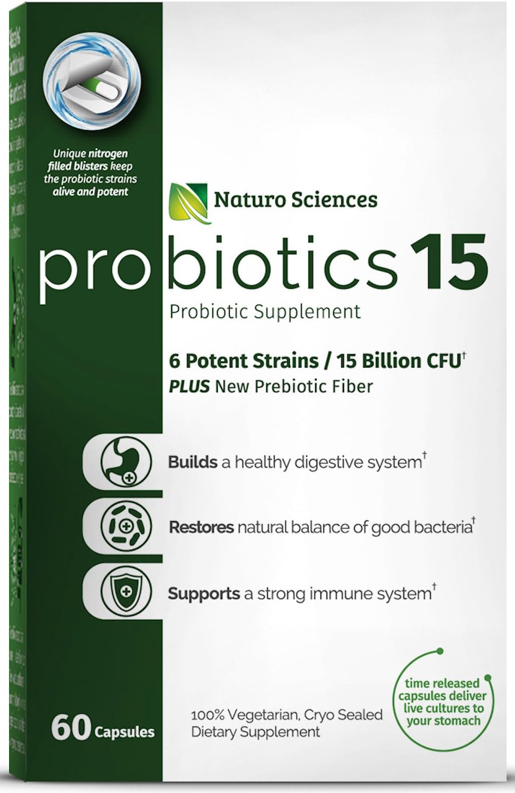Probiotics 15 by Naturo Sciences — Advanced Probiotic Supplement - 60 Capsules