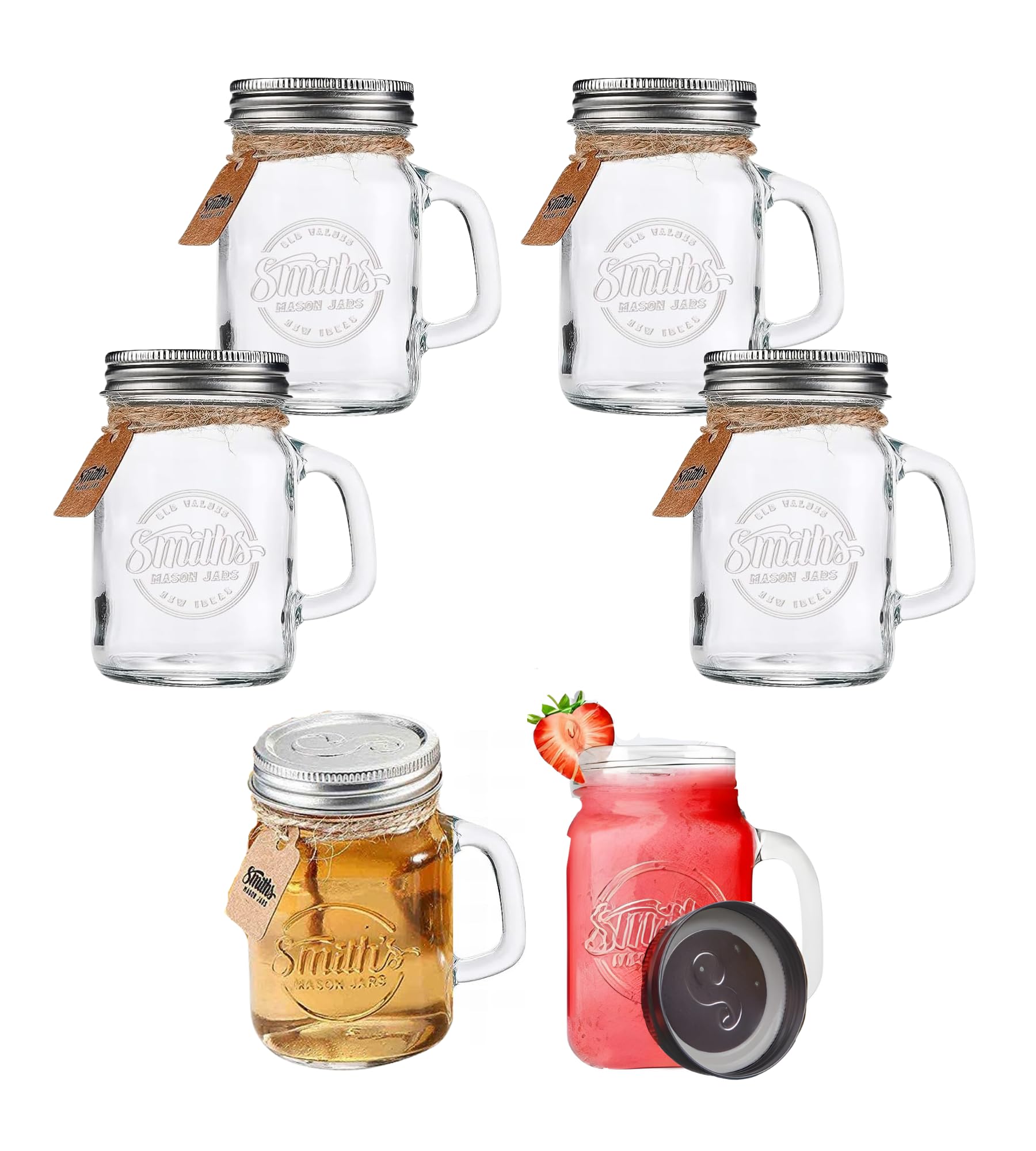 Smiths Mason Jars 4oz (120 ml) Mini Fermentation Jars with lids, Ideal Sauce Storage, Kombucha, Pickling Jar, Food, Glass Storage Jars for Homemade Fruit preserves and Canning