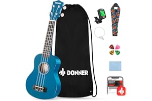 Donner Soprano Ukulele for Beginners 21 Inch Ukelele Starter Bundle Kit with Free Online Lessons Bag Strap String Tuner Picks Cloth Ukalalee Yukalalee (Blue)