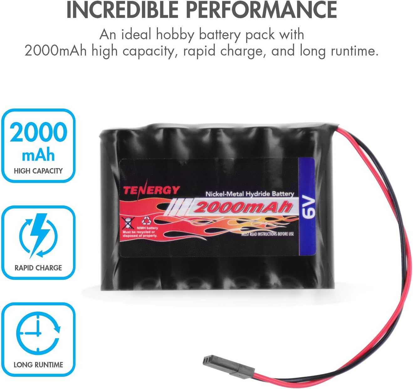 Tenergy NiMH Receiver RX Battery with Hitec Connectors 6V 2000mAh High Capacity Rechargeable Battery Pack for RC Airplanes/RC Aircrafts and More: Toys & Games