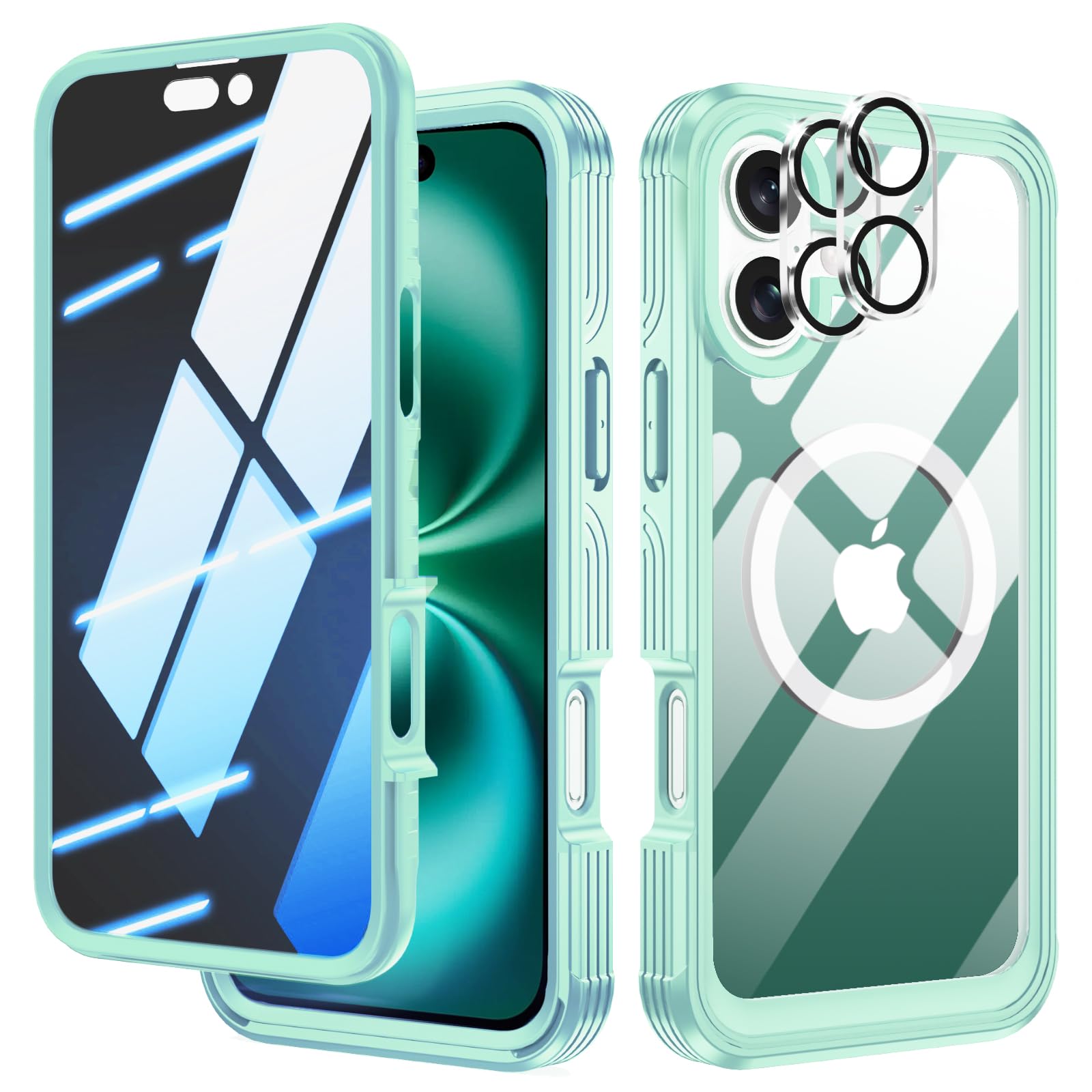 KEKBOXQ Magnetic Privacy Case for iPhone 16,[Compatible with MagSafe][Built-in Privacy Screen Tempered Glass ] Full Body Shockproof Anti-Spy Phone Cases Cover for iPhone 16 6.1",Green
