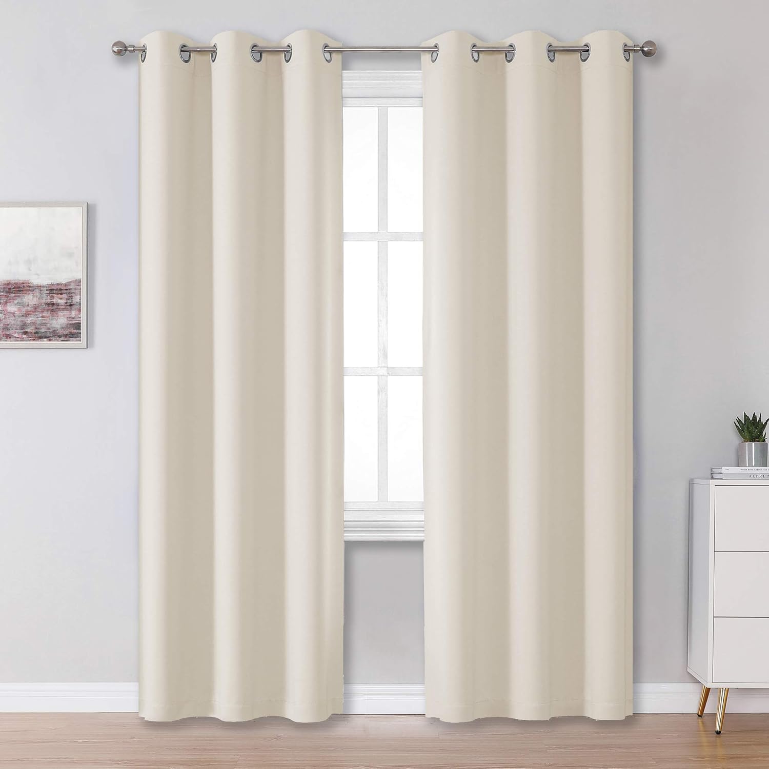 Window Treatments - DUALIFE Cream Curtains 2 Panels Sets 42 x 84 Inch Length Beige Blackout Window Curtain Panels for Bedroom Thermal Insulated Solid Color Room Darkening Grommet Buttercream