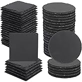 50 Pack 4 Inch Slate Coasters for Drinks, Black Stone Coasters with Anti-Scratch Bottom, Ideal for Home Decor, Bar, Housewarming Gifts, and Laser Engraving KUKLIPJIM