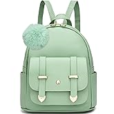 I IHAYNER Girls Fashion Backpack Mini Backpack Purse for Women Teenage Girls Purses PU Leather Pompom Backpack Shoulder Bag