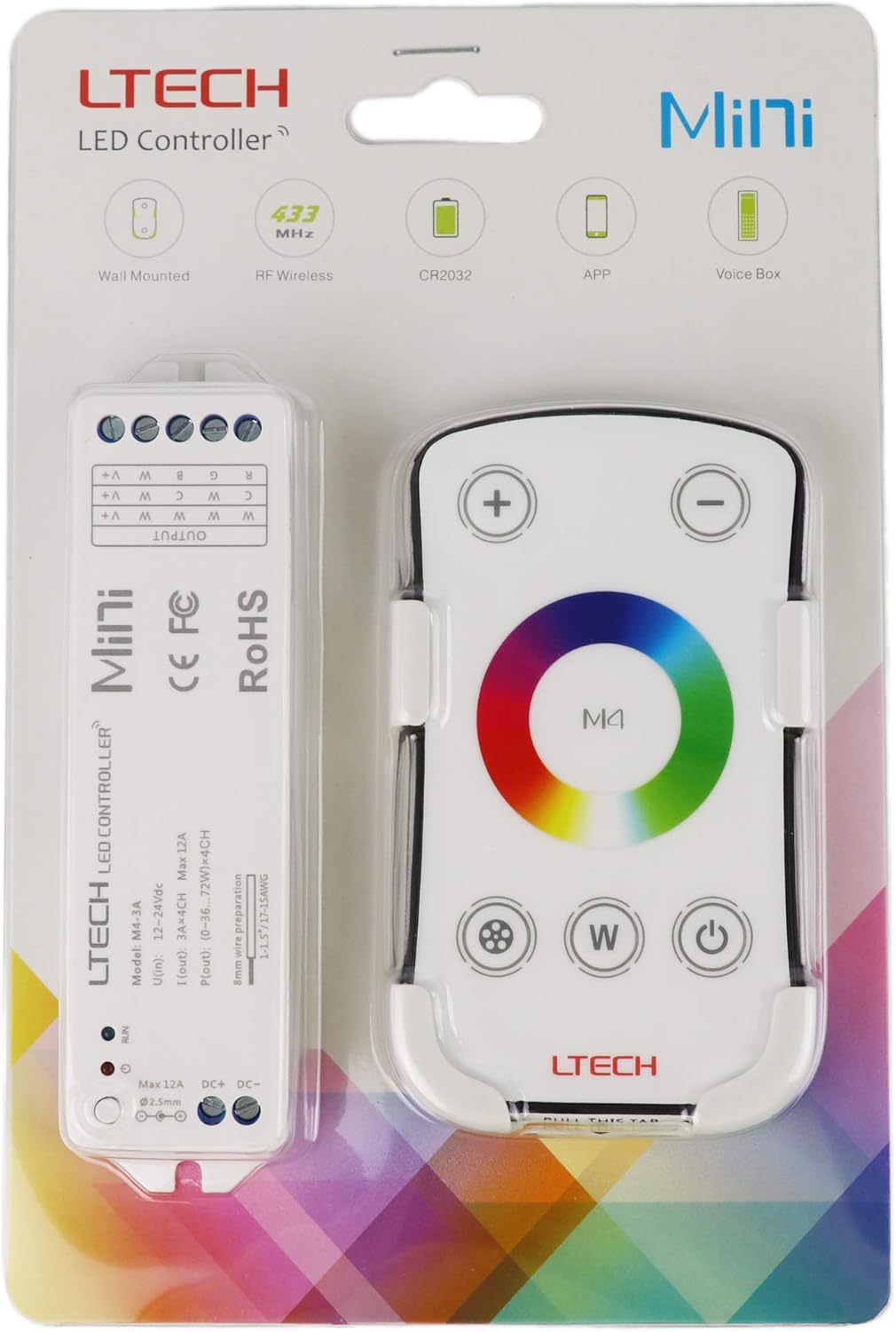 LTRGBW Mini RGBW RF Controller Remote Wireless Control RGBW RGBWW LED Strips LED Ribbon Tape Lamp, White, M4 Ring