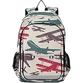 Jucciaco Airplane Retro School Backpack Laptop Travel Daypack for Kids Girls Boys, Personalized Computer Notebooks Bookbag with Adjustable Padded Straps